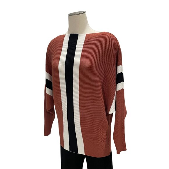 Oversized Rust Stripe Sweater Slouchy Fall Cozy Minimalist Normcore Preppy - Picture 3 of 6